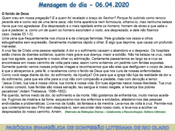 Mensagem do dia - 06.04.2020