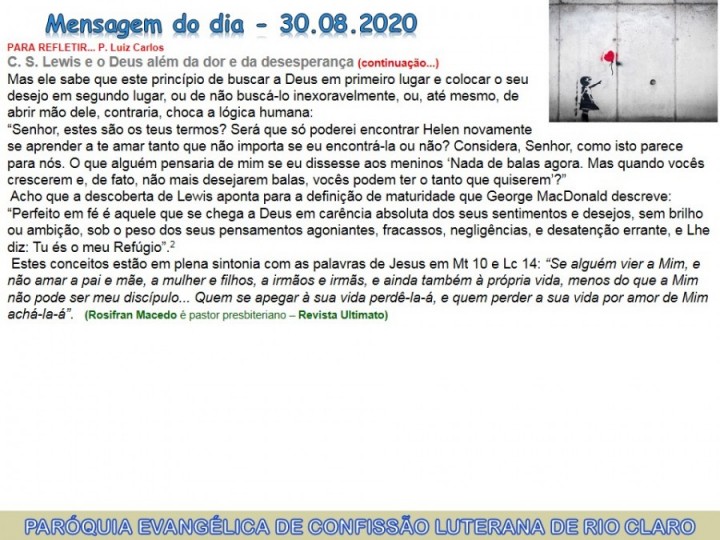 Mensagem do dia - 30.08.2020