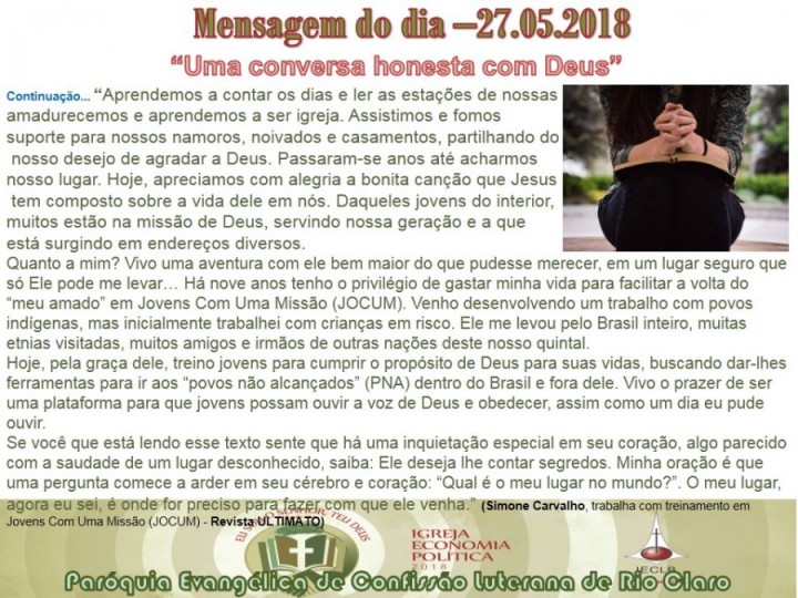 Mensagem do dia - 27.05.2018