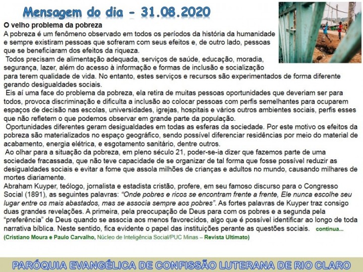 Mensagem do dia - 31.08.2020