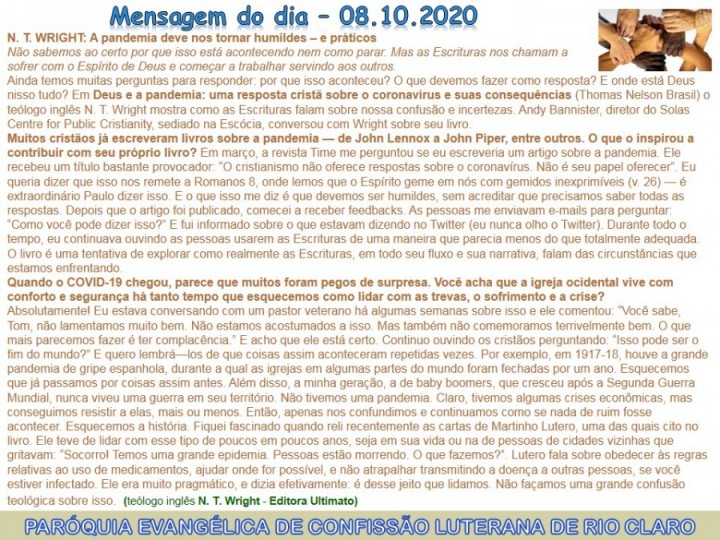 Mensagem do dia - 08.10.2020