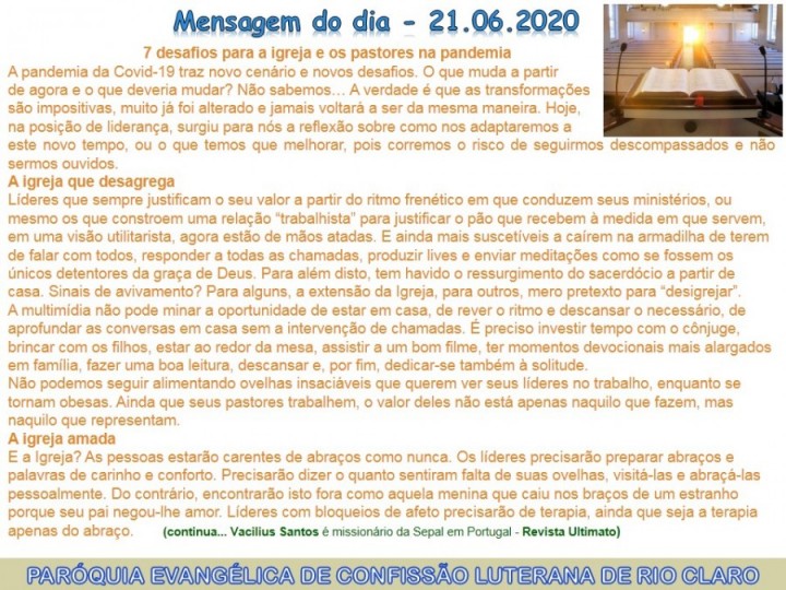 Mensagem do dia - 21.06.2020