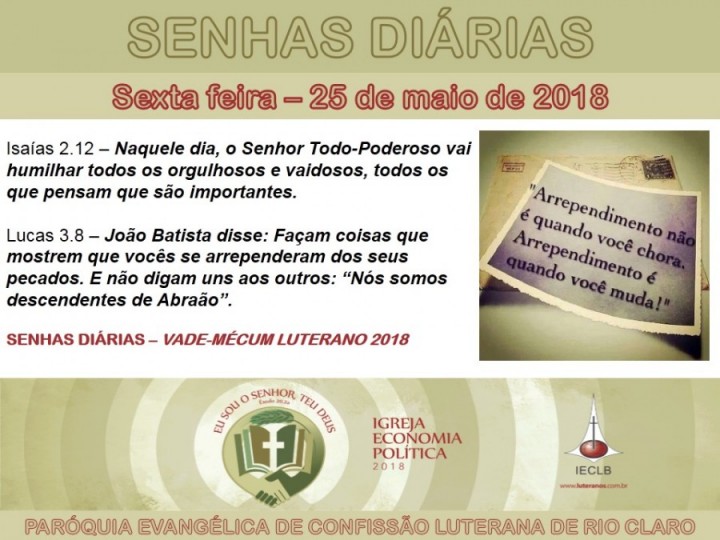 Senhas do dia - 25.05.2018