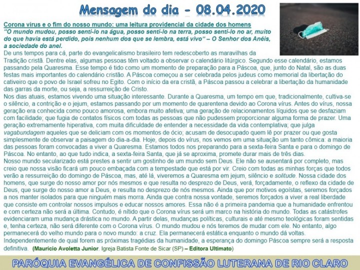 Mensagem do dia - 08.04.2020