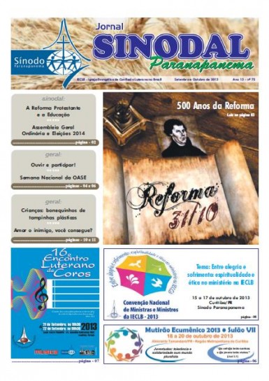 Jornal Sinodal Paranapanema - Ano 13 - Nº.  72 - Setembro e Outubro 2013