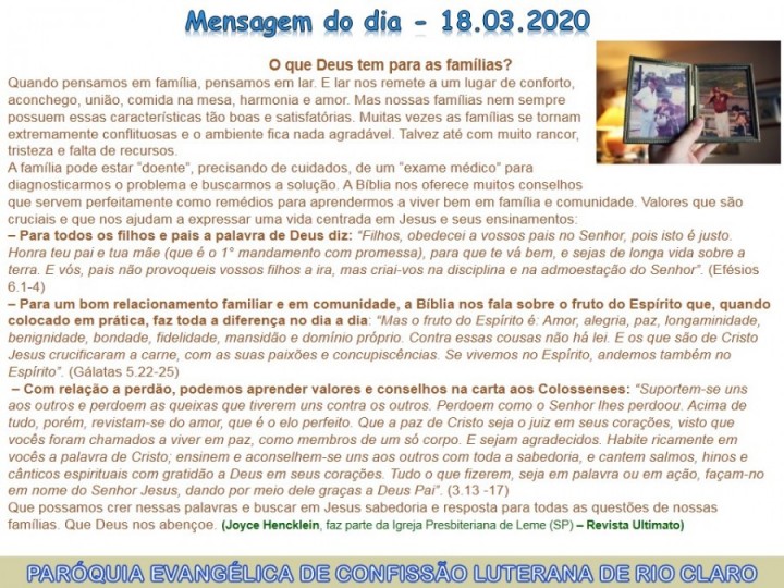 Mensagem do dia - 18.03.2020