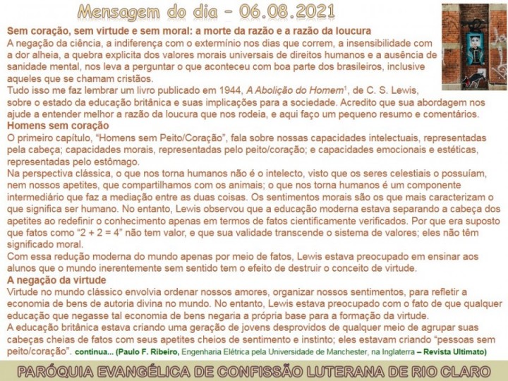 Mensagem do dia - 06.08.2021