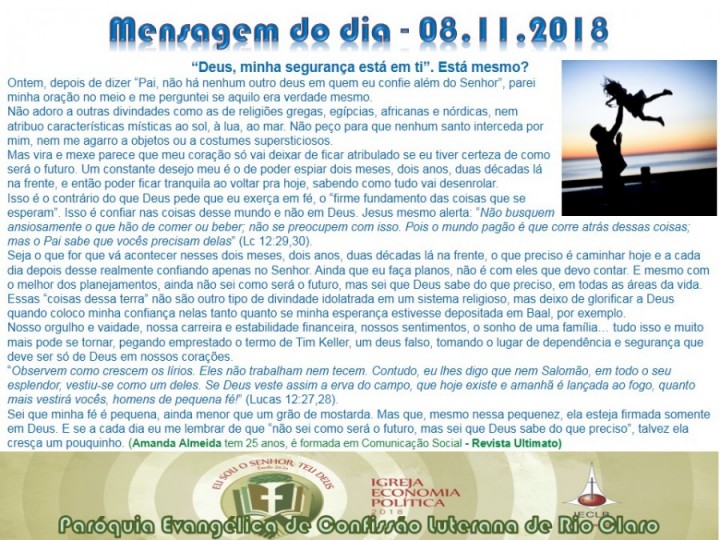 Mensagem do dia - 08.11.2018