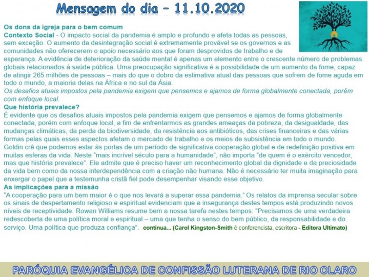 Mensagem do dia - 11.10.2020