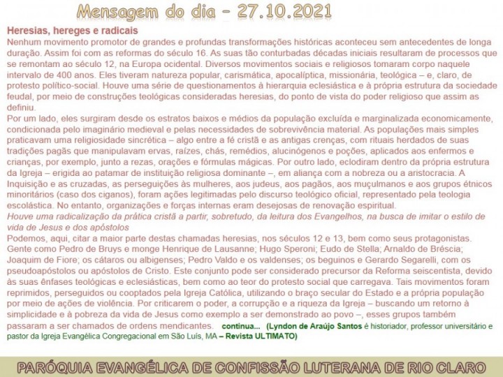 Mensagem do dia - 27.10.2021