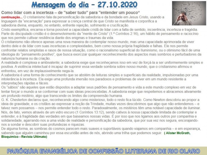 Mensagem do dia - 27.10.2020