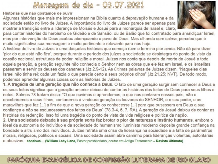 Mensagem do dia - 03.07.2021