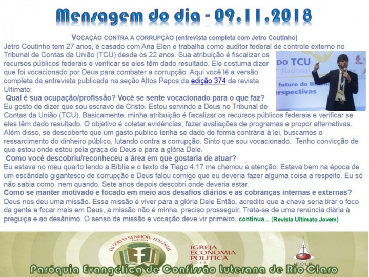 Mensagem do dia - 09.11.2018