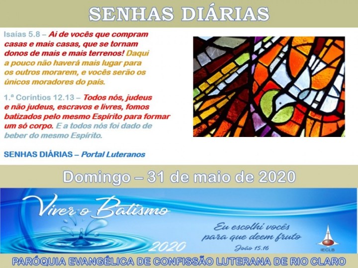 Senhas do dia - 31.05.2020