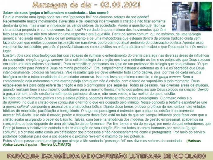 Mensagem do dia - 03.03.2021