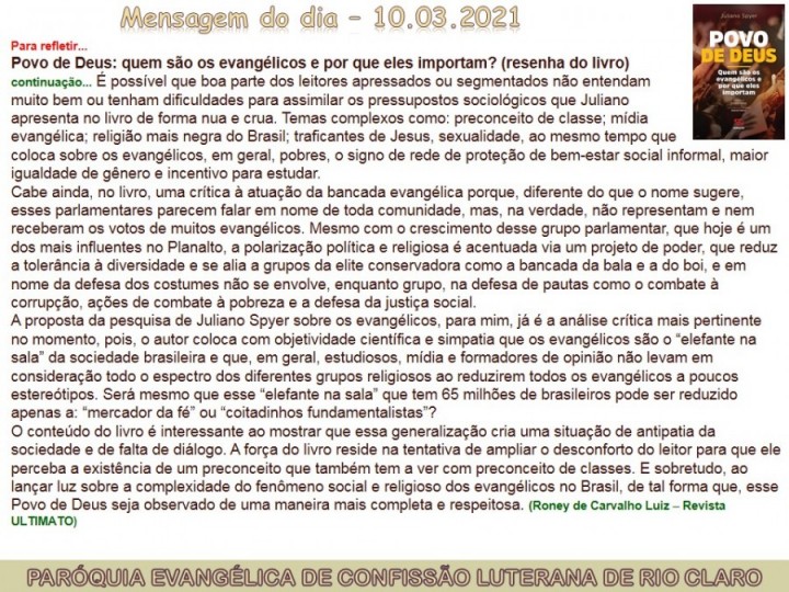 Mensagem do dia - 10.03.2021