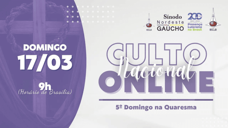 Um card com os dizeres Culto Nacional Online 17 03 2024