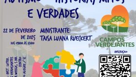 #para todos verem. Convite em tons de cinza de uma paisagem. Na parte superior, em azul: seminário: autismo, história, mitos e verdades. Abaixo, também em azul, 22 de fevereiro de 2024, das 09h00 às 12h00. Ministrante: Taísa Luana Rueckert. Ao lado, a Logo (coração laranja, com árvores dentro) do Instituto Campos Verdejantes. Abaixo, em azul, local: Inst Luter. Campos Verdejantes - Rua Walter Weege, s. N., Centro, Campo alegre. Ao lado, uma mulher e um homem montam um quebra-cabeça colorido, do cérebro humano. O QR Você para inscrição está ao lado e, abaixo inscreva-se, com a imagem de um celular.